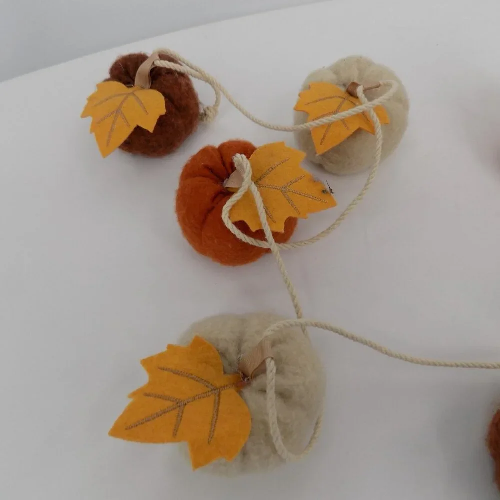 Ashland Fall Essentials Pumpkin Leaves Garland Felt Orange White Brown 6ft New